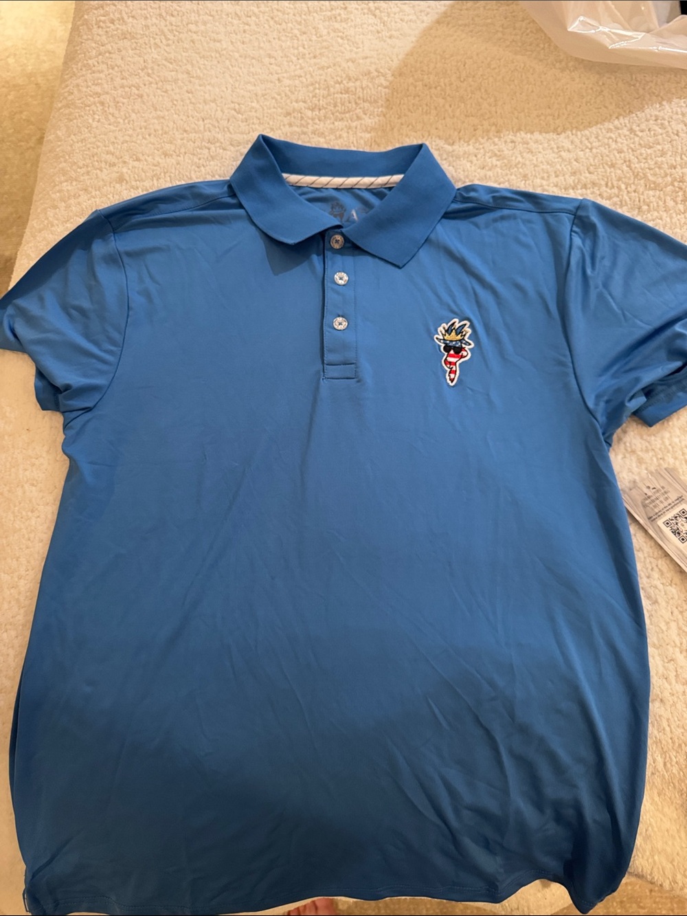 Men's Blue Polo Shirt with Embroidered Patch